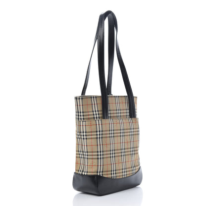 Burberry Grainy Calfskin Haymarket Check Tote Black 3 of 11