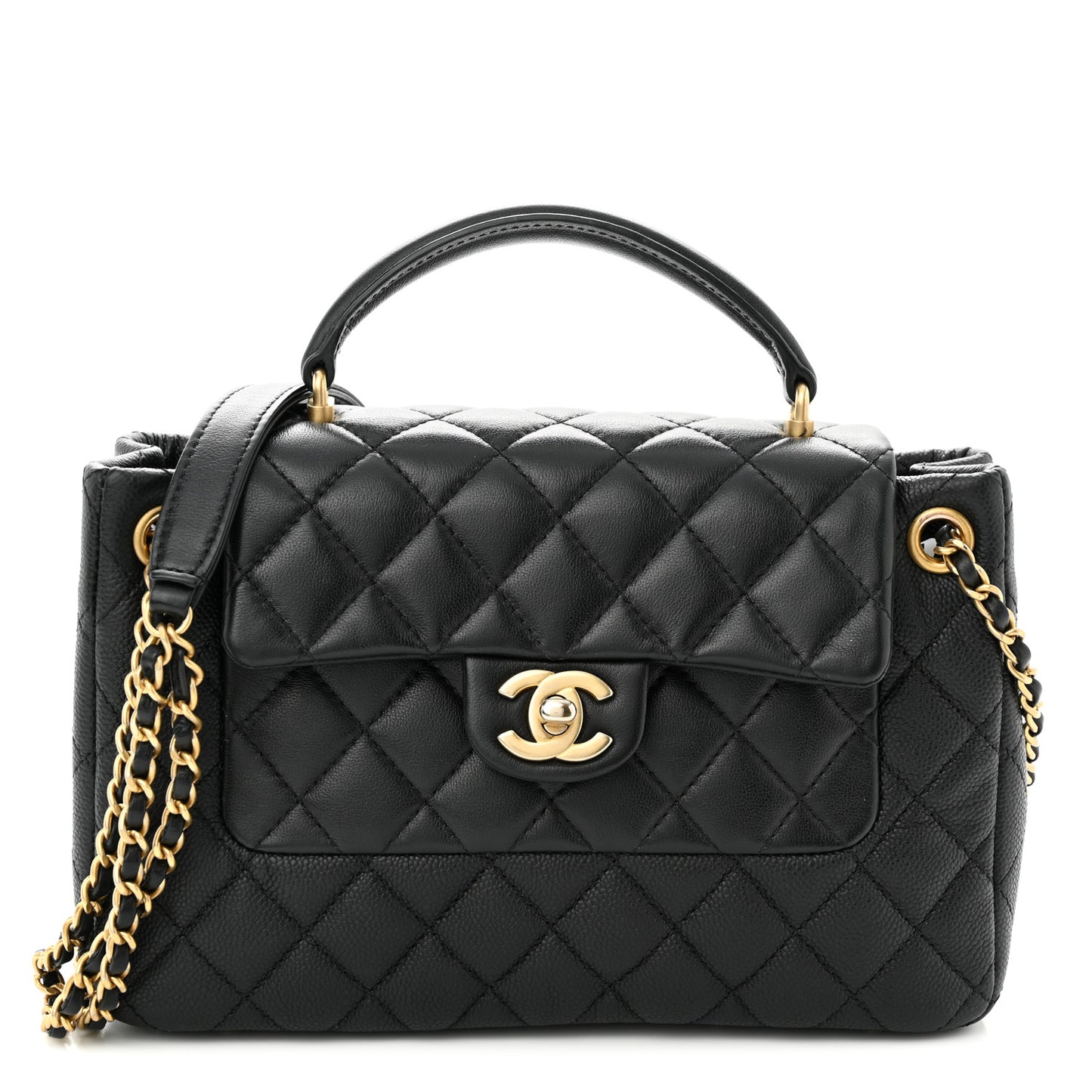 Caviar Calfskin Quilted Small Top Handle Flap Black