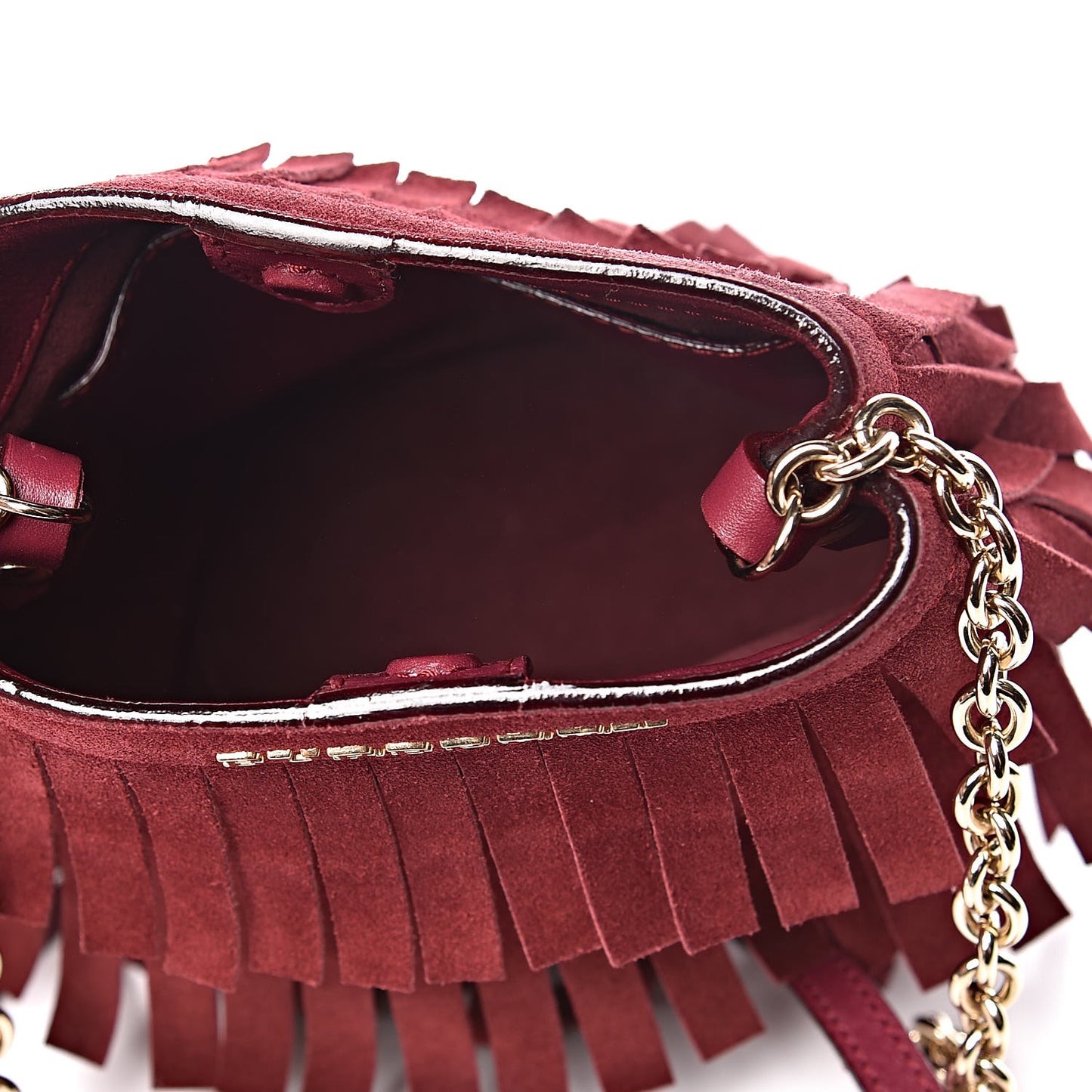 Suede Fringe Mini Bucket Bag Cherry