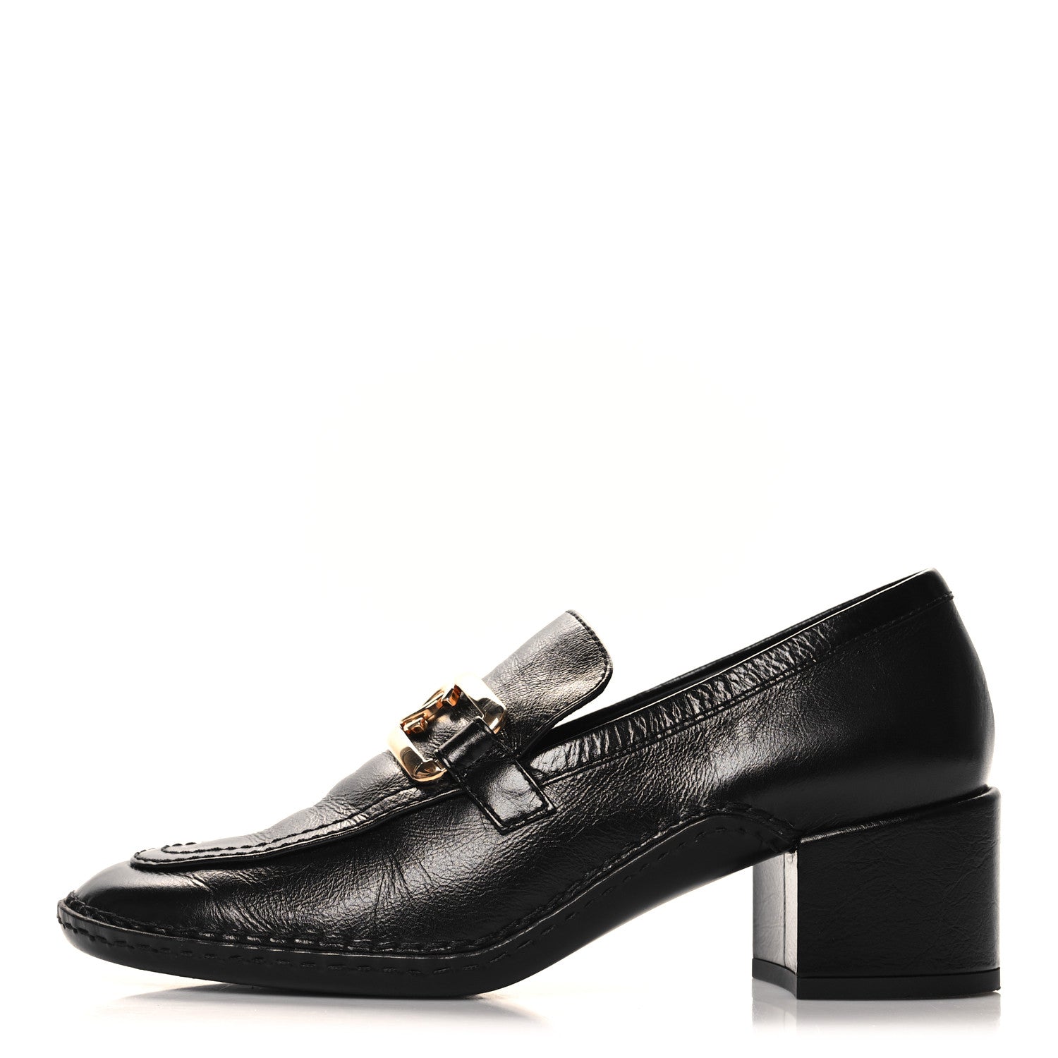 Chanel Shiny Calfskin Metal CC Loafers 37 Black 1 of 9