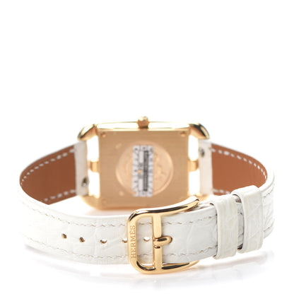 Hermes 18K Yellow Gold Alligator Diamond Mother of Pearl 23mm Cape Cod Quartz Watch Blanc 3 of 5