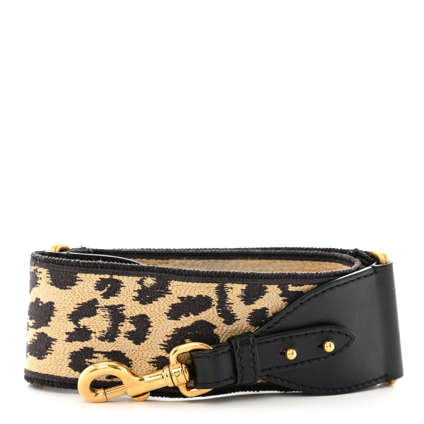 Canvas Mizza Embroidered Leopard Shoulder Strap Beige Black