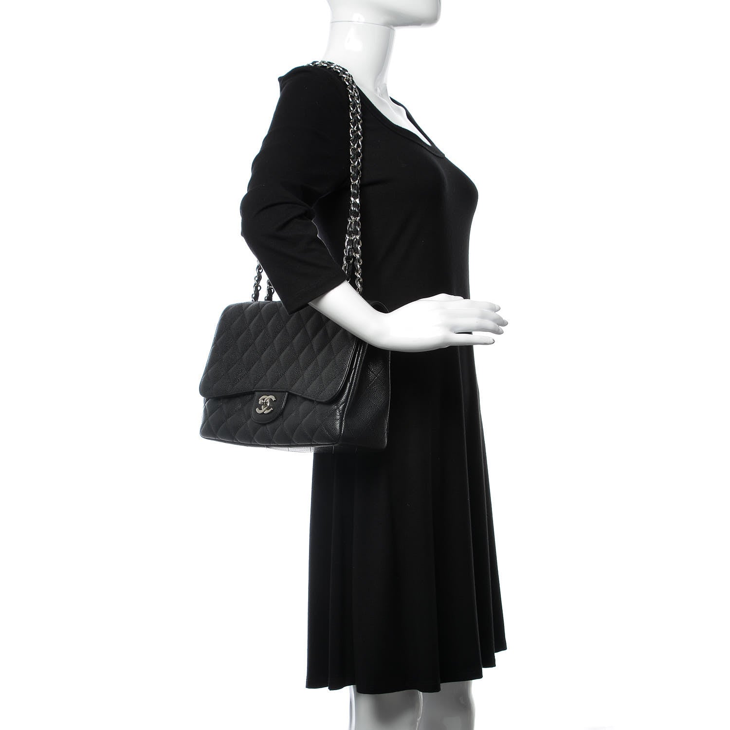 Chanel Caviar Quilted Jumbo Single Flap Black 3 of 9