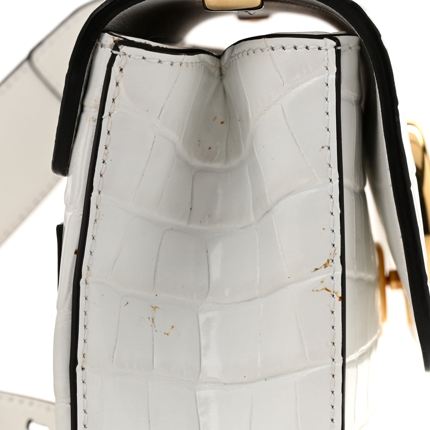 Calfskin Crocodile Embossed Small C Double Carry Bag Brilliant White