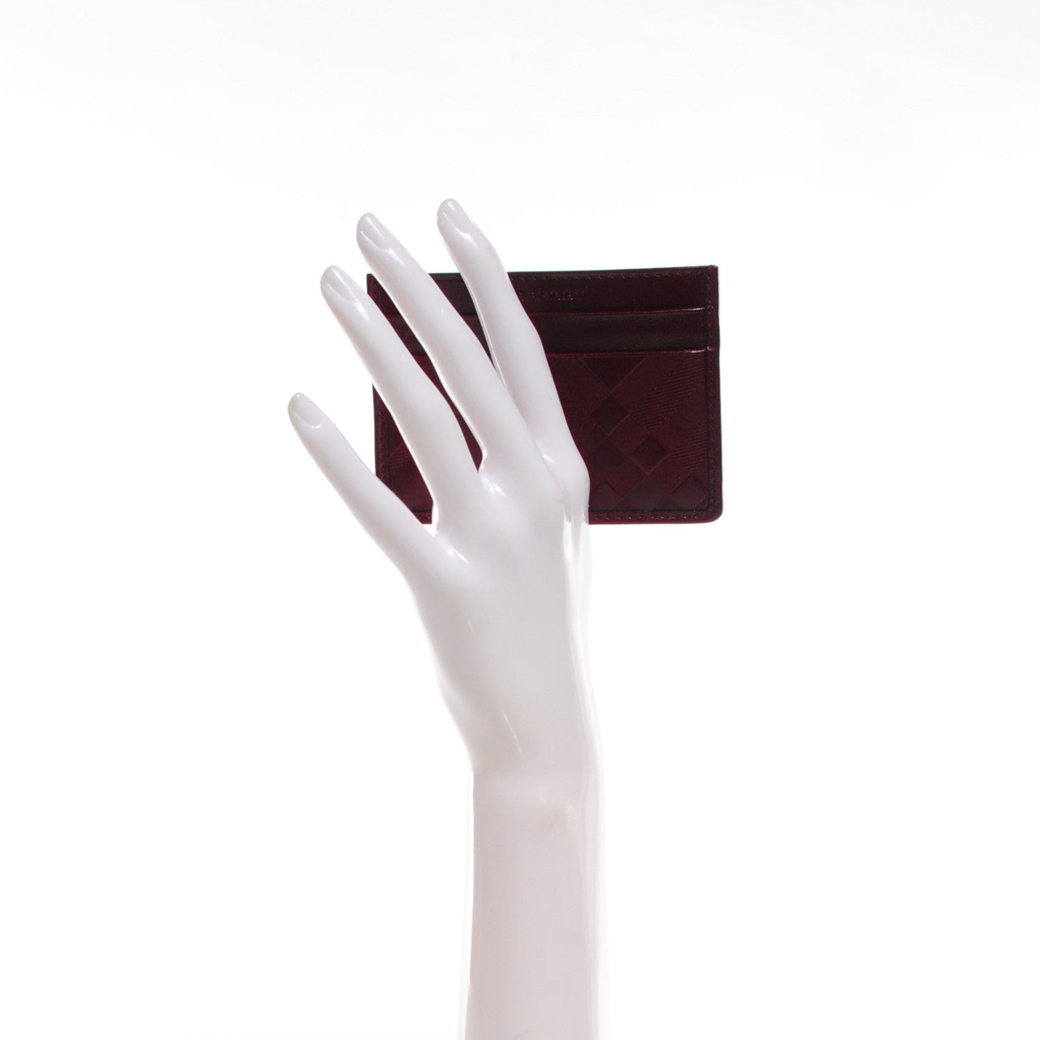 Burberry Check Embossed Leather Credit Card Case Dark Cherry 2 of 9