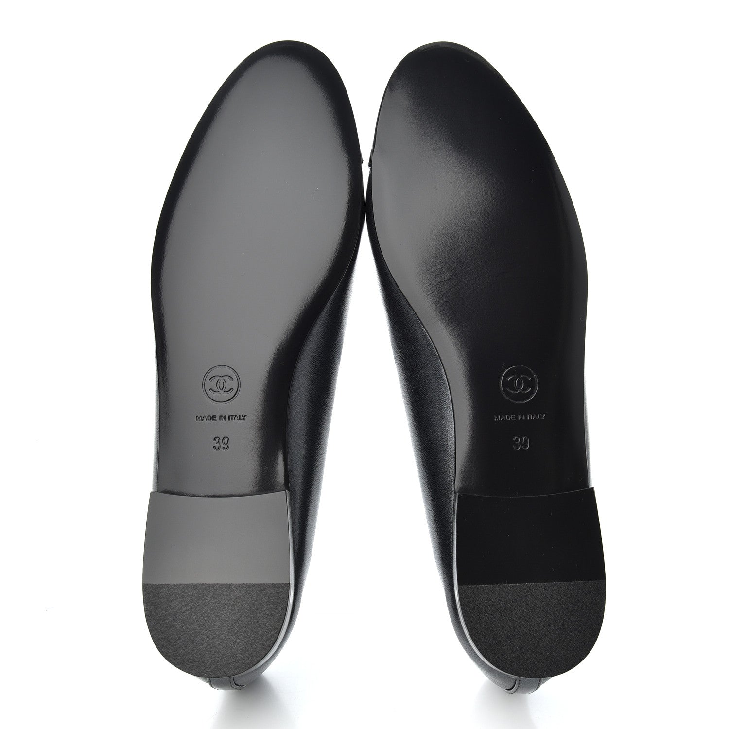 Chanel Pearly Calfskin Patent Cap Toe Ballerina Flats 39 Black 5 of 10