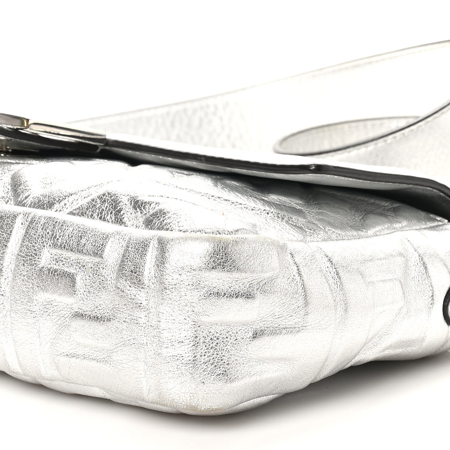 Vitello Catalan Mirror FF 1974 Embossed Baguette Argento