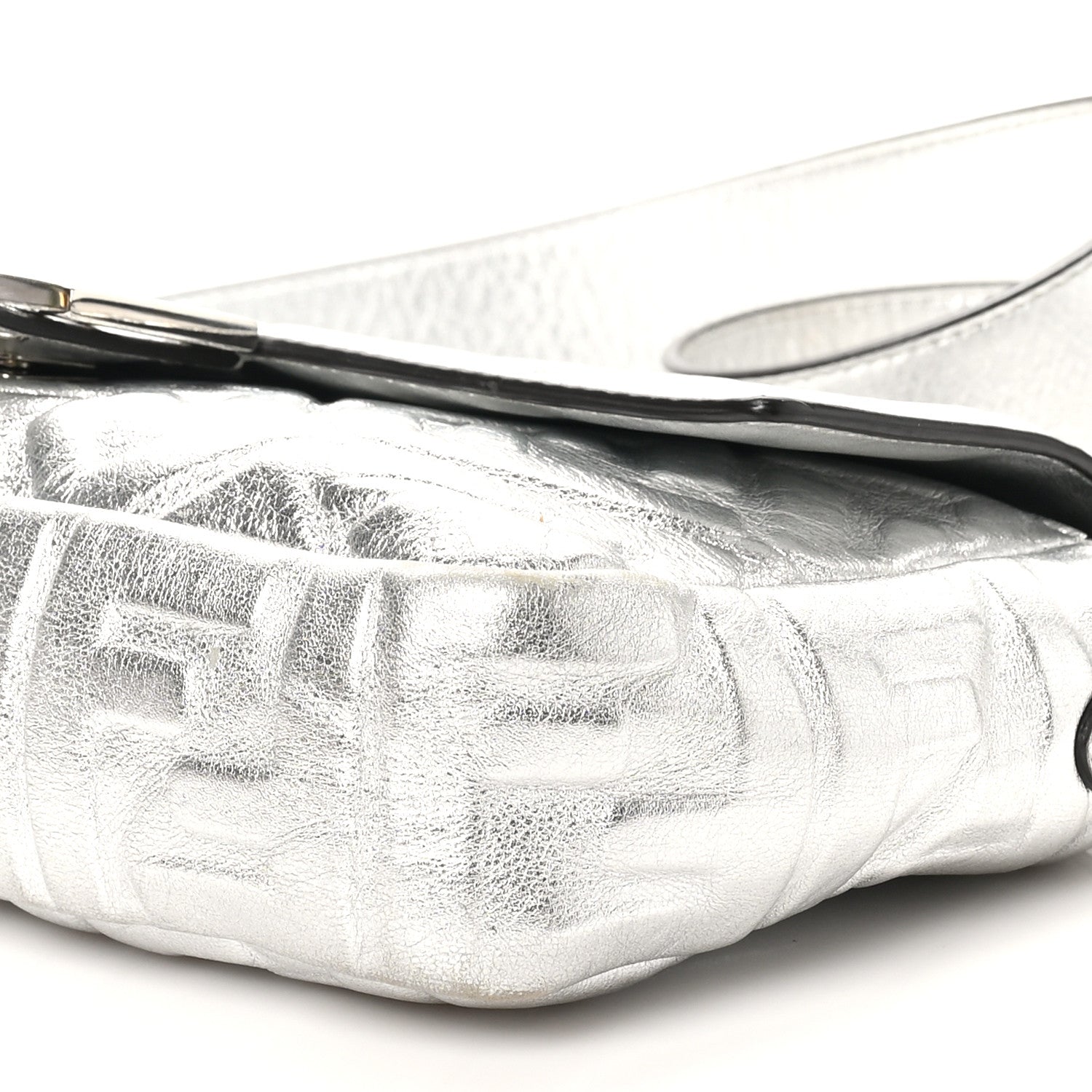 Fendi Vitello Catalan Mirror FF 1974 Embossed Baguette Argento 10 of 10