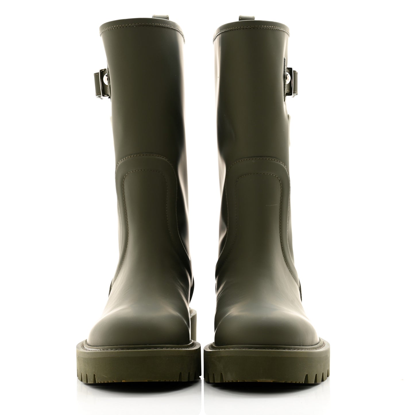 Rubber Calfskin Territory Flat Boots 36 Khaki