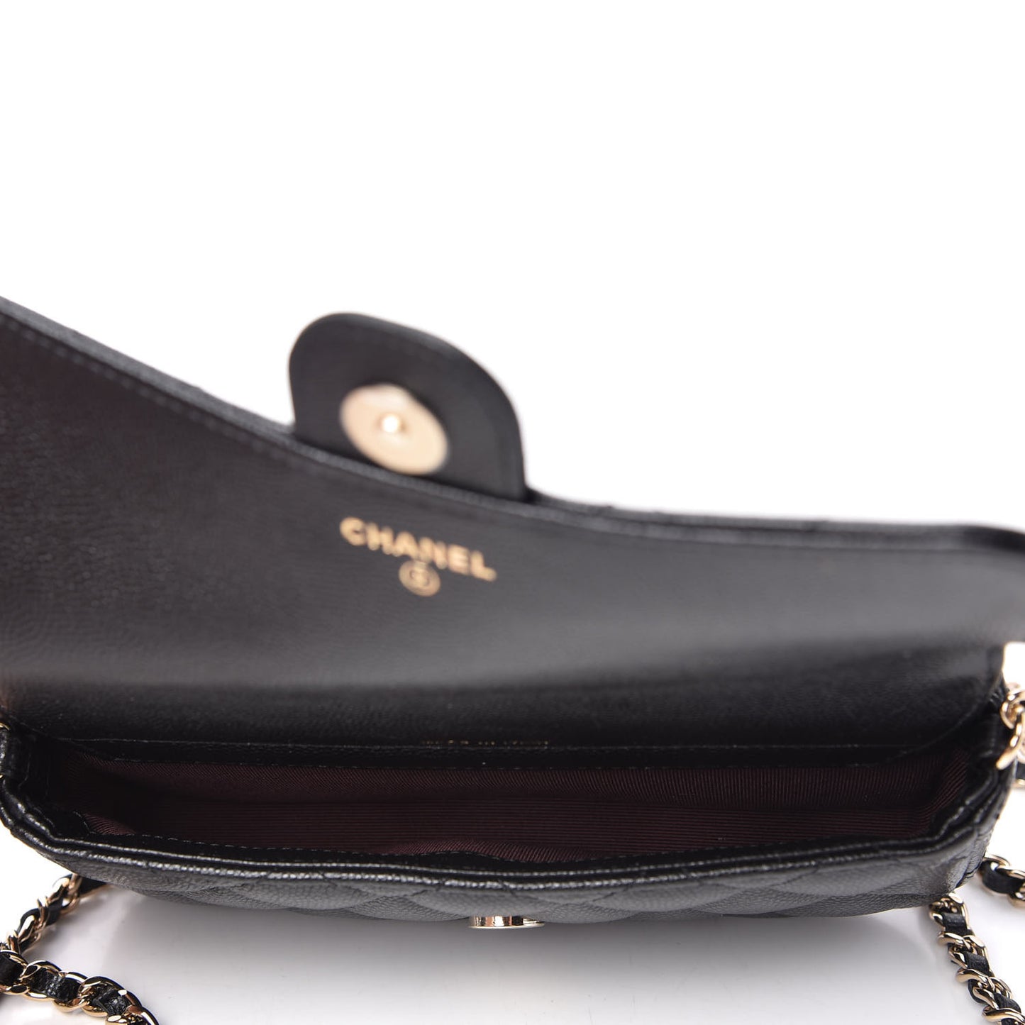 Caviar Quilted Flap Phone Holder With Chain Black