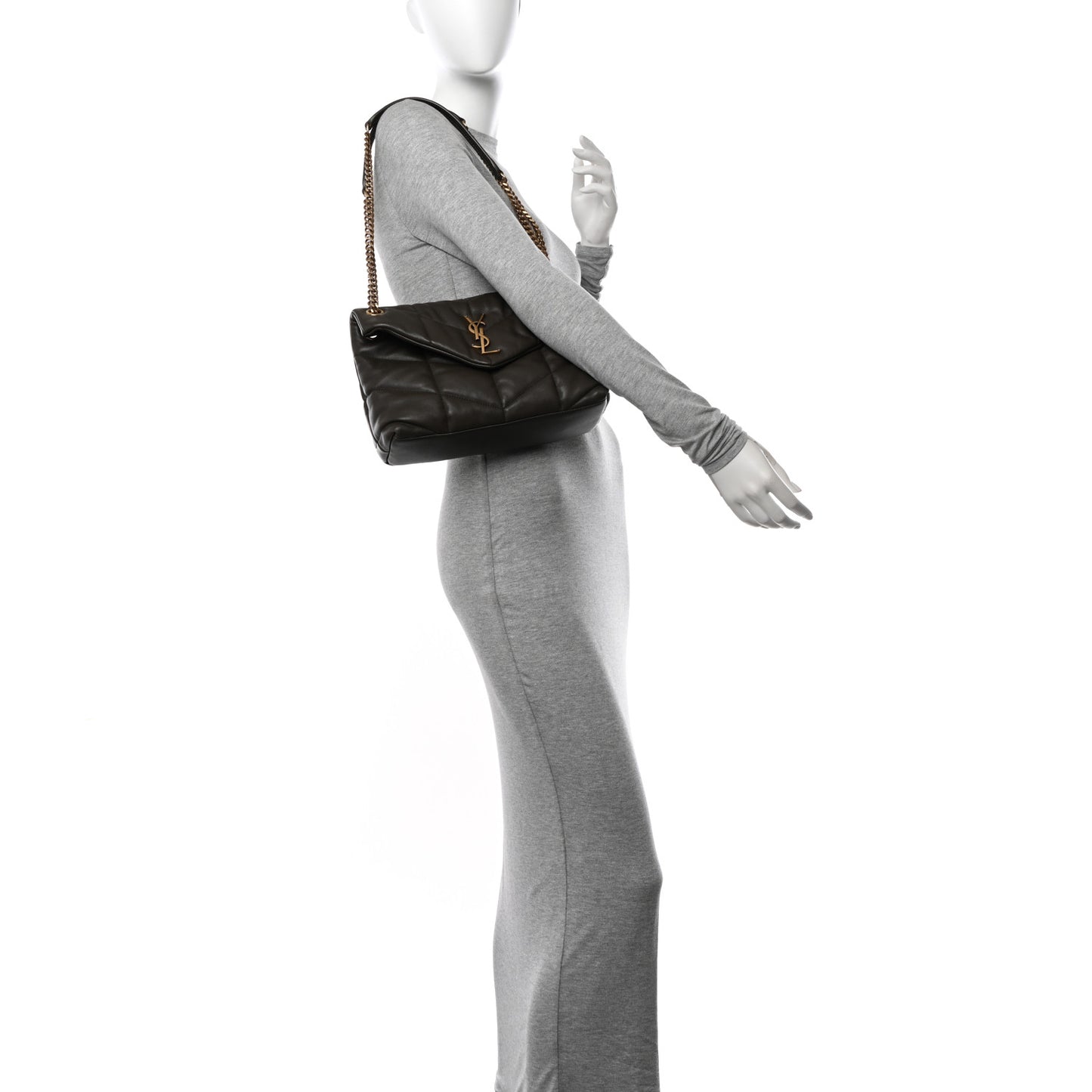 Lambskin Quilted Small Loulou Puffer Monogram Chain Satchel Dark Ganache