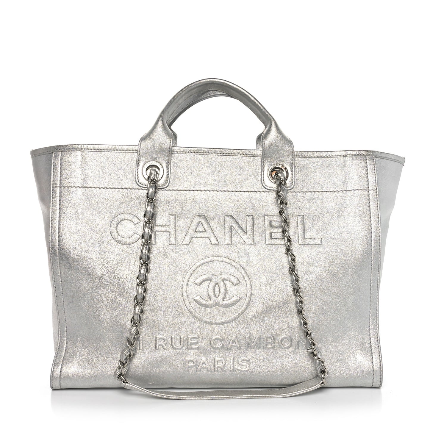 Metallic Calfskin Medium Deauville Tote Silver