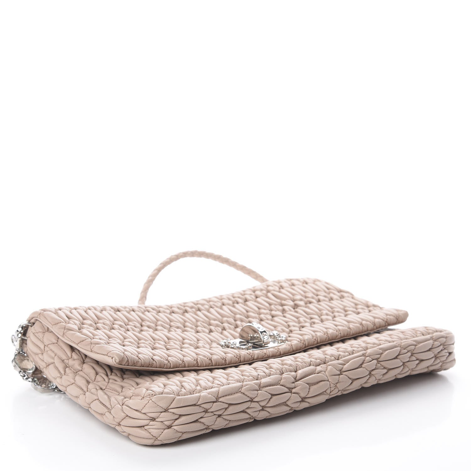 Miu Miu Nappa Matelasse Crystal Flap Clutch Cammeo 3 of 8