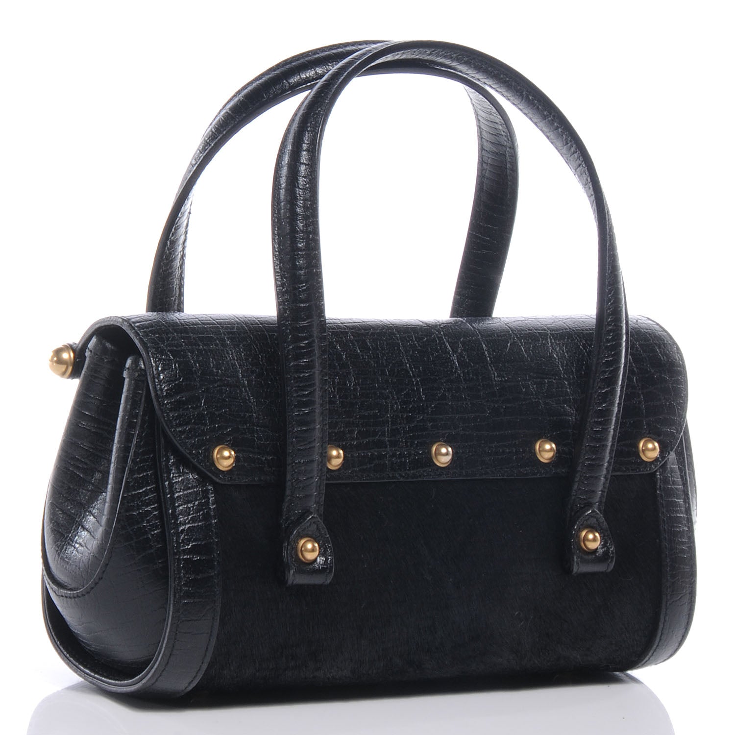 Gucci Calf Hair Calfskin Mini Bamboo Bullet Black 3 of 8