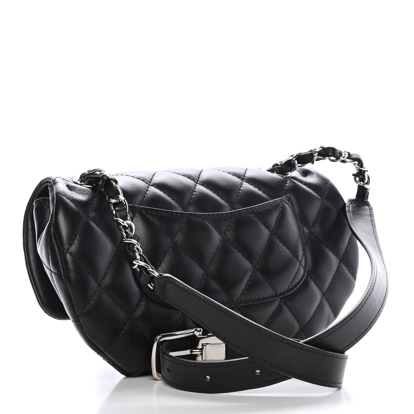 Calfskin Quilted CC Uniform Flap Belt Bag Black