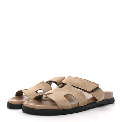 Hermes Suede Goatskin Womens Chypre Sandals 41 Beige Argile 3 of 10