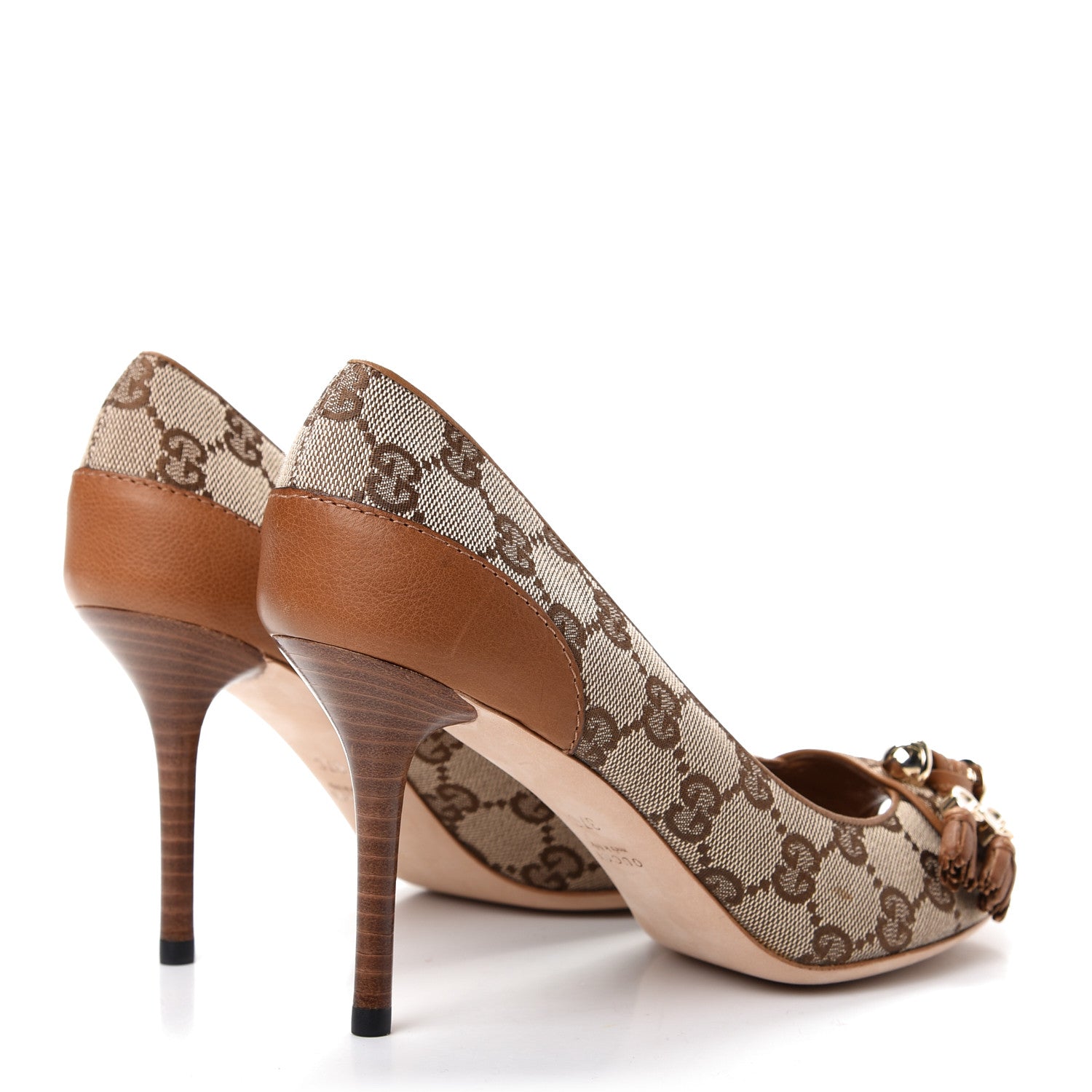 Gucci Monogram GG Peep Toe Pumps 37 Brown 4 of 10