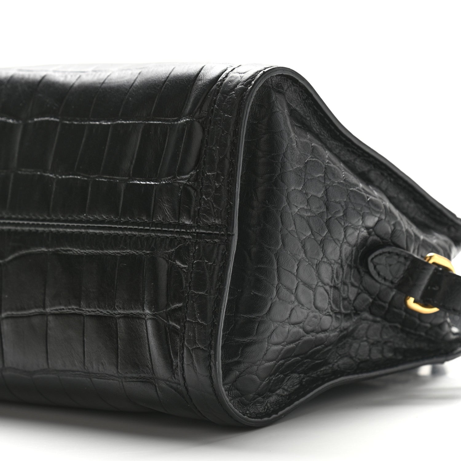 Alexander McQueen Calfskin Crocodile Embossed Small Skull Padlock Zip Around Tote Black 6 of 10
