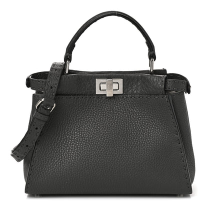 Fendi Cuoio Romano Selleria Bi-Color Mini Peekaboo Iconic Satchel Asfalto Latte 2 of 10
