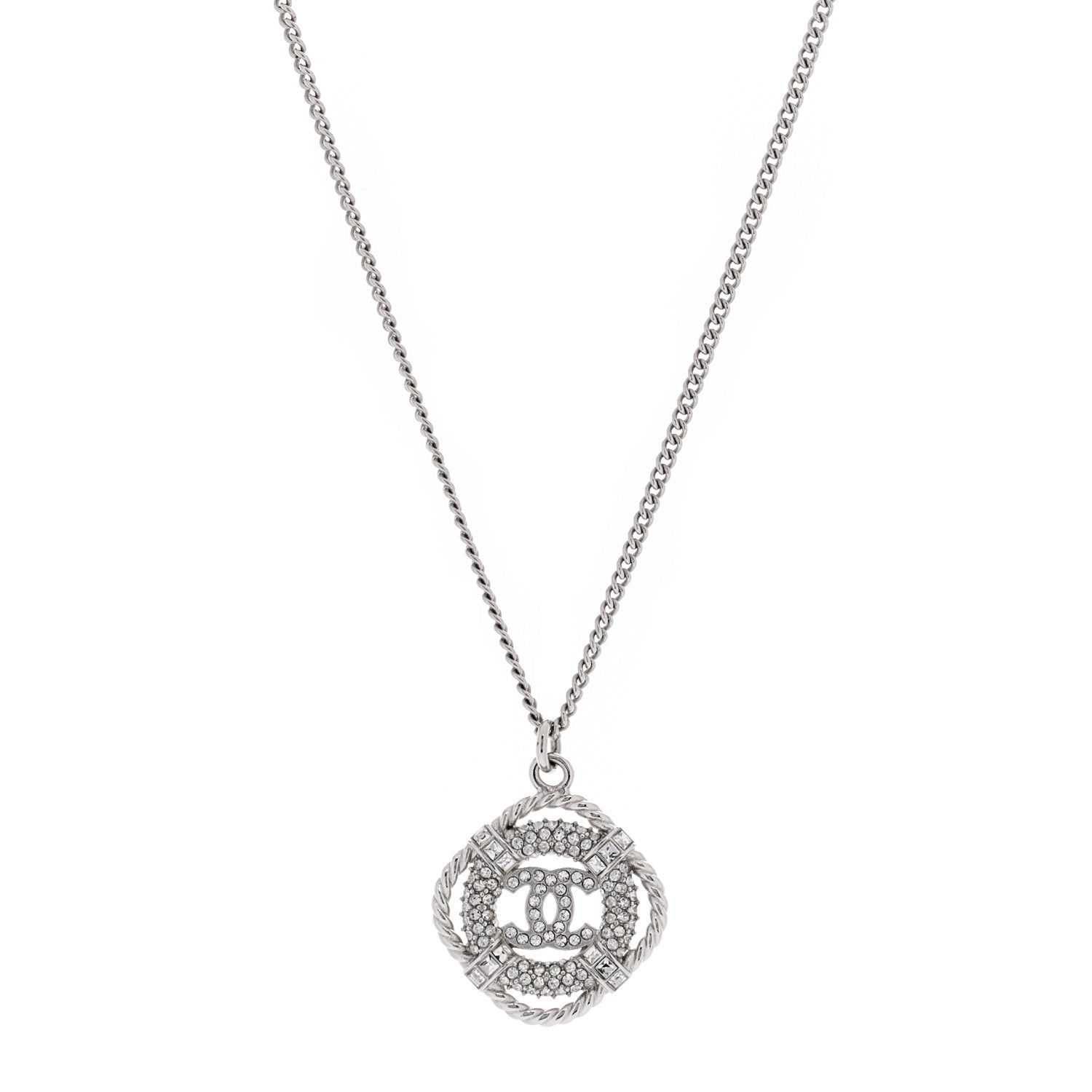 Chanel Crystal CC Life Float Necklace Silver 1 of 3