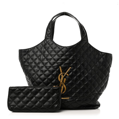 Saint Laurent Lambskin Quilted Maxi Icare Shopping Tote Black 3 of 10