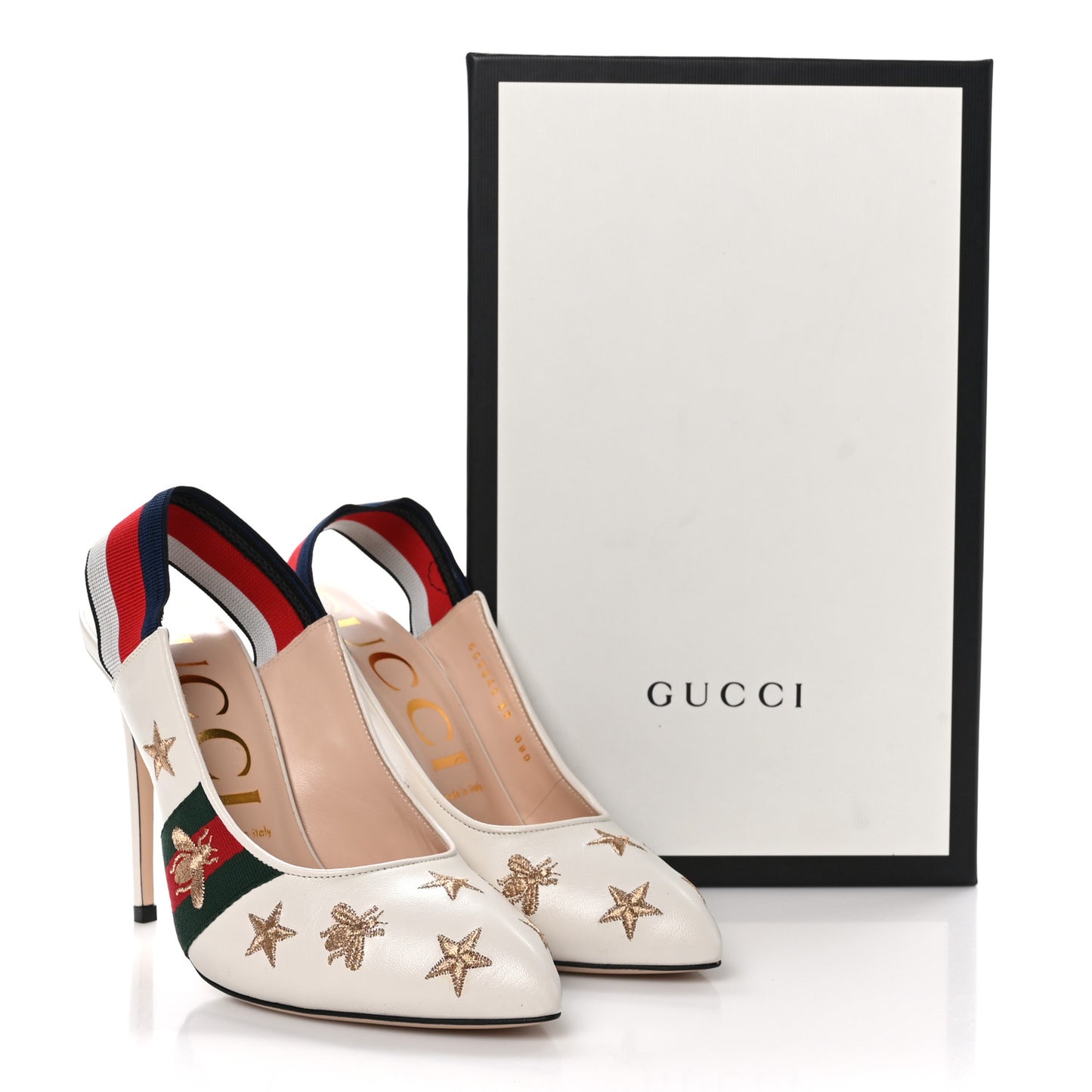 Malaga Kid Web Bee Star Embroidered Sylvie High Heel Slingback Pumps 39 White