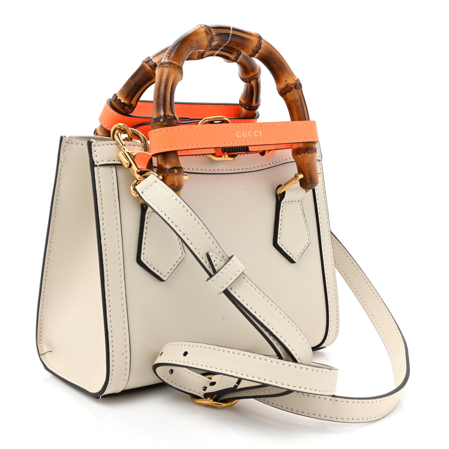 Wonka Grain Calfskin Mini Diana Tote Bag Mystic White Orange Fluo
