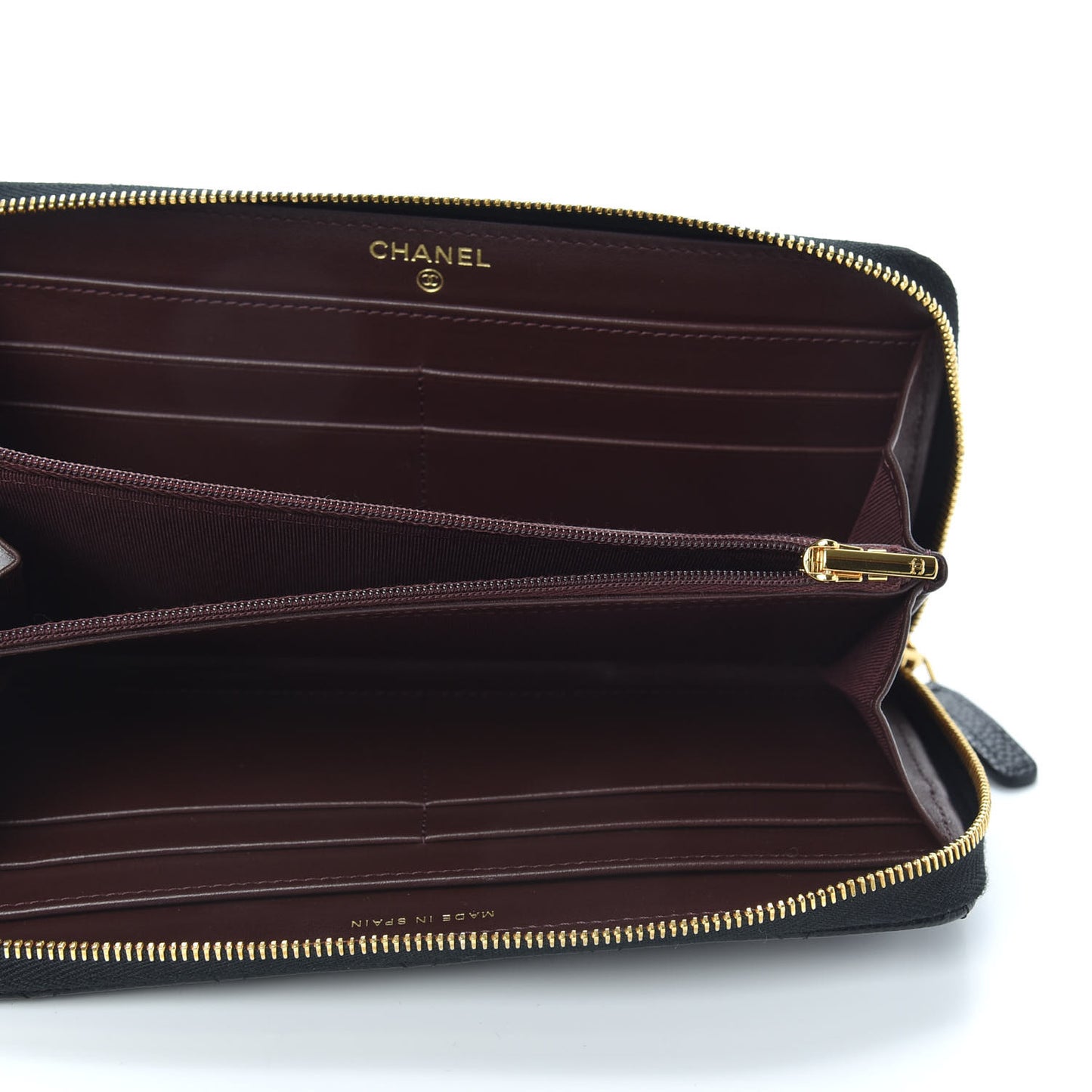 Caviar Quilted Large Gusset Zip Around Wallet Black