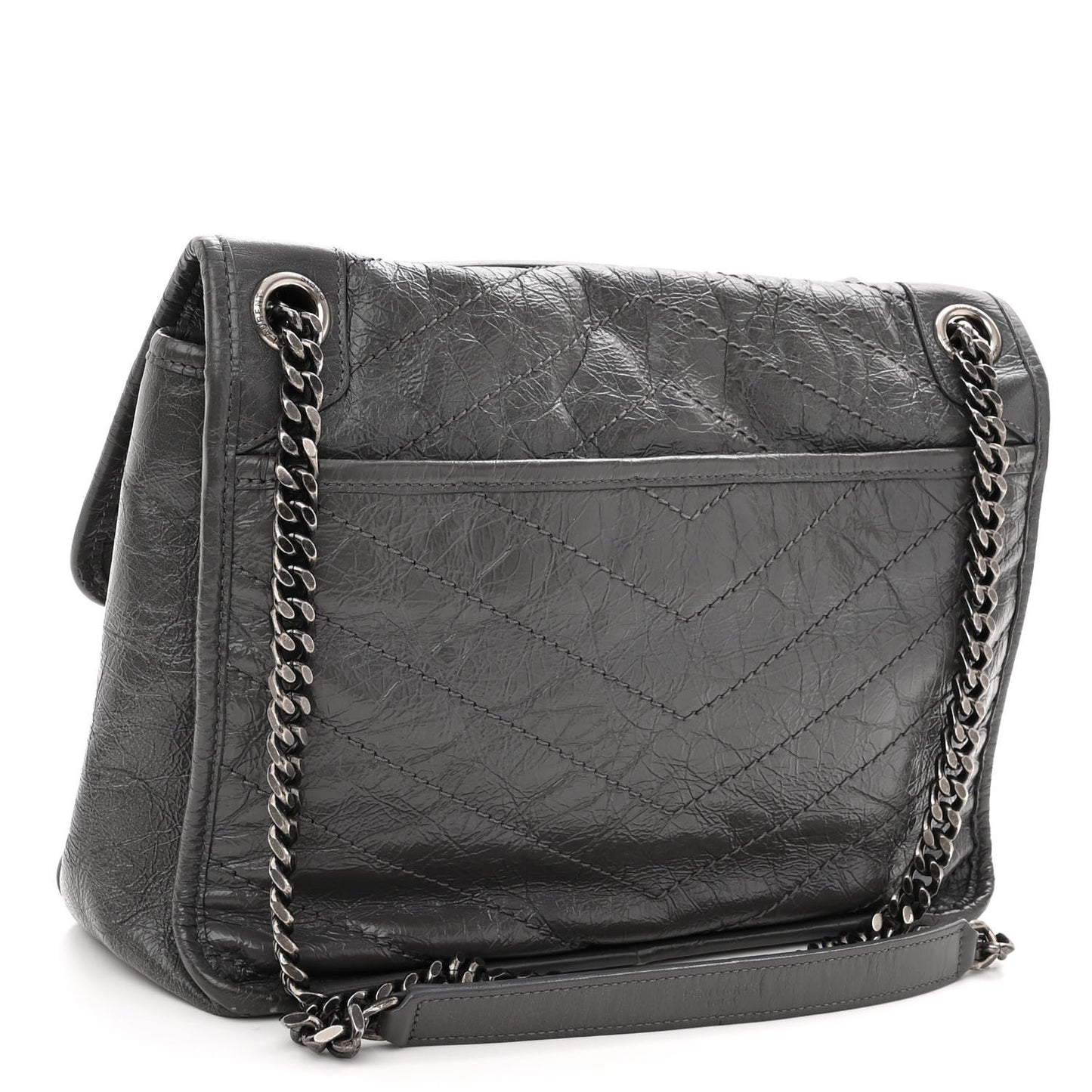 Crinkled Calfskin Matelasse Monogram Medium Niki Chain Satchel Fog