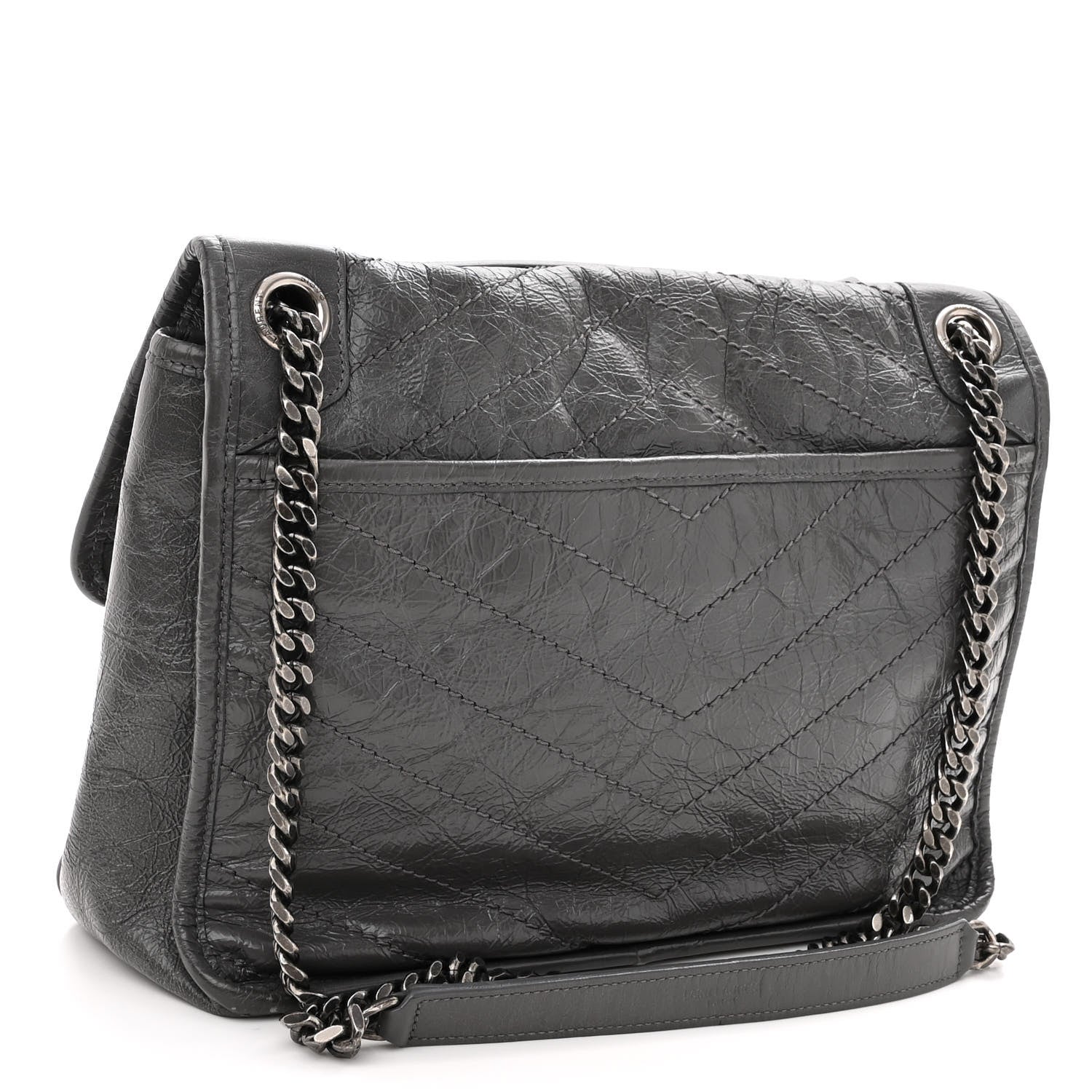 Saint Laurent Crinkled Calfskin Matelasse Monogram Medium Niki Chain Satchel Fog 3 of 11