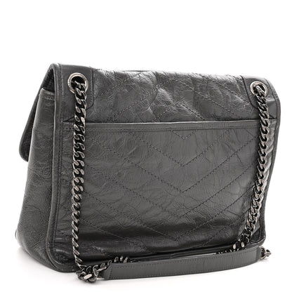 Saint Laurent Crinkled Calfskin Matelasse Monogram Medium Niki Chain Satchel Fog 3 of 11