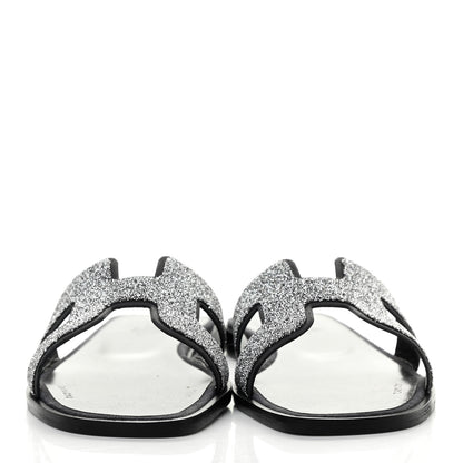 Hermes Suede Goatskin Crystal Powder Oran Sandals 36.5 Black 2 of 8