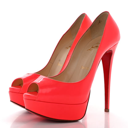 Christian Louboutin Patent Lady Peep 150 Pumps 36.5 Fluo Rose Paris 3 of 8