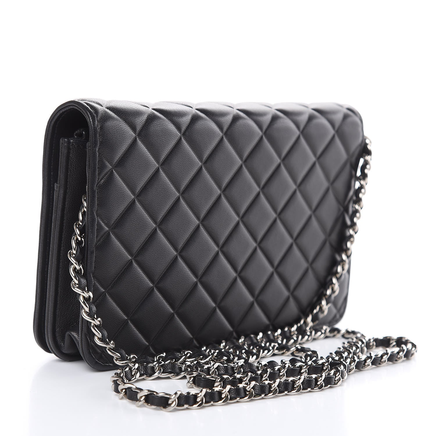 Chanel Goatskin Quilted Diamond CC Wallet On Chain WOC Black 3 of 12