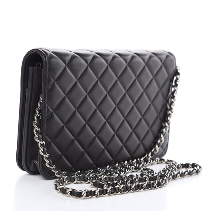 Chanel Goatskin Quilted Diamond CC Wallet On Chain WOC Black 3 of 12