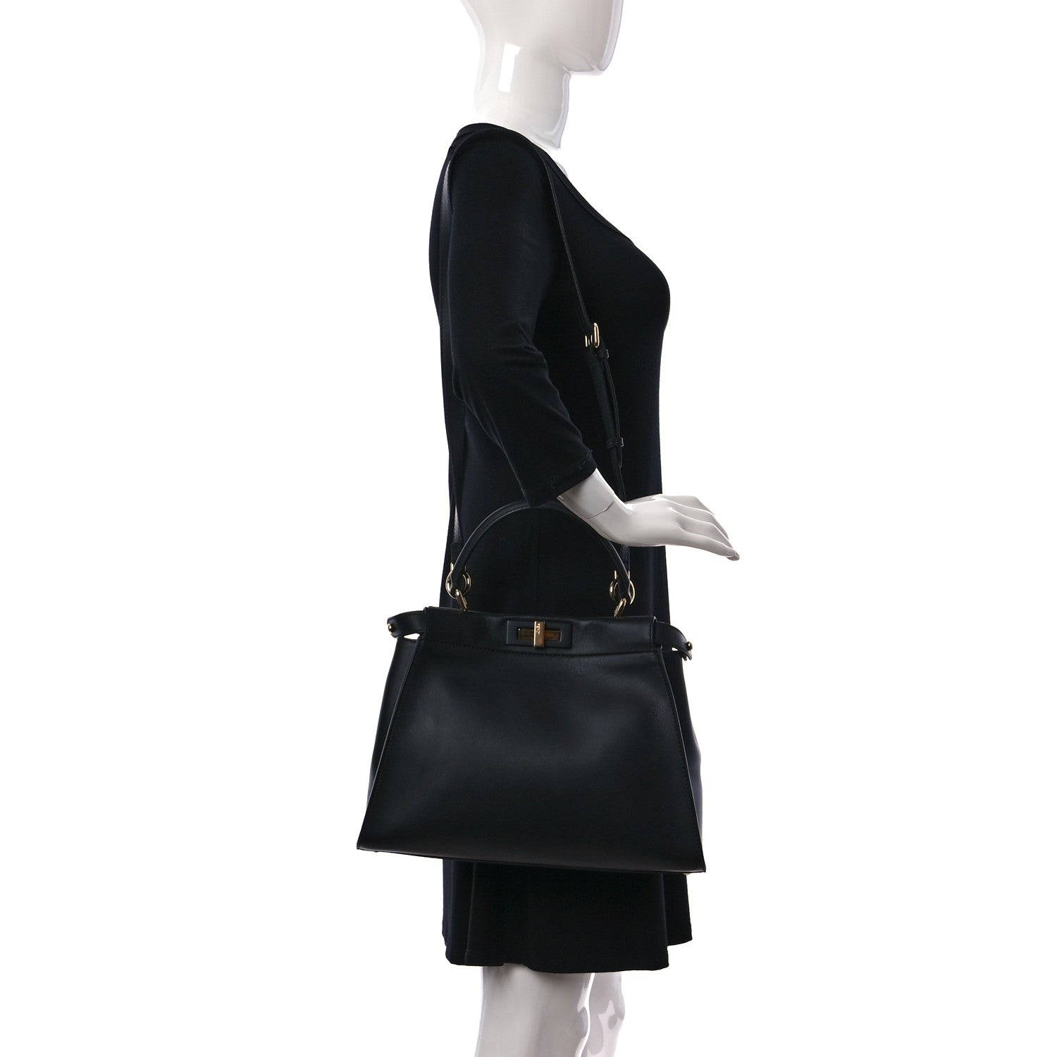 Fendi Vitello Seta Shiny Nappa Medium Peekaboo Iconic Satchel Black 2 of 11