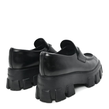Prada Spazzolato Rois Metal Triangle Logo Monolith 55mm Loafers 38.5 Black 38.5 Black 5 of 10