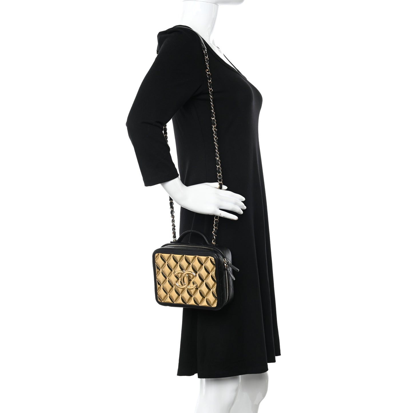 Lambskin Metal Quilted Golden Plate Vanity Case Black Golden Plate Vanity Case Black Gold