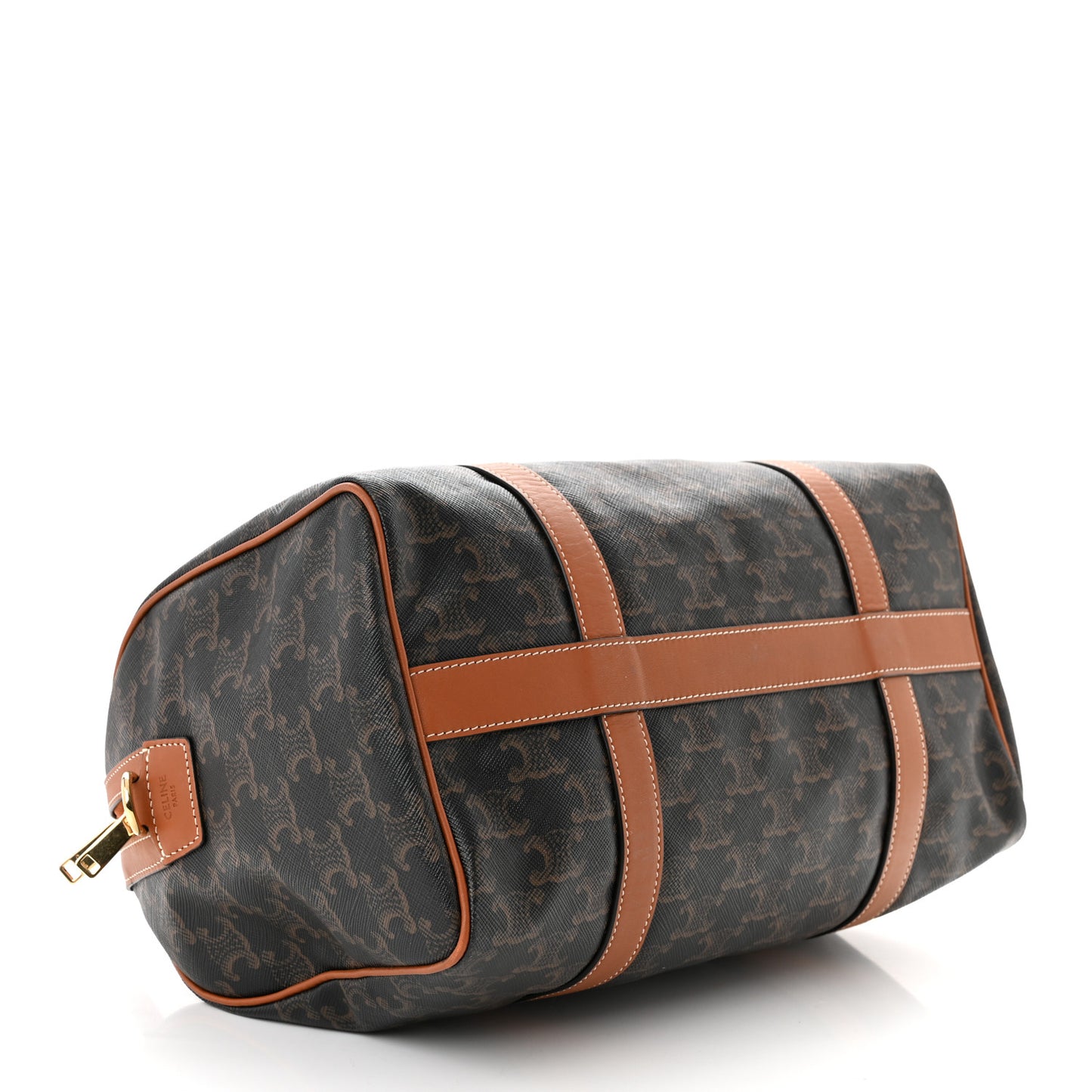 Triomphe Canvas Calfskin Boston Bag Tan