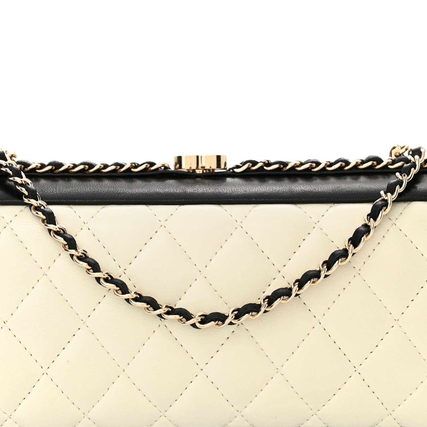 Chanel Lambskin Quilted Chain Around White Black 8 of 10
