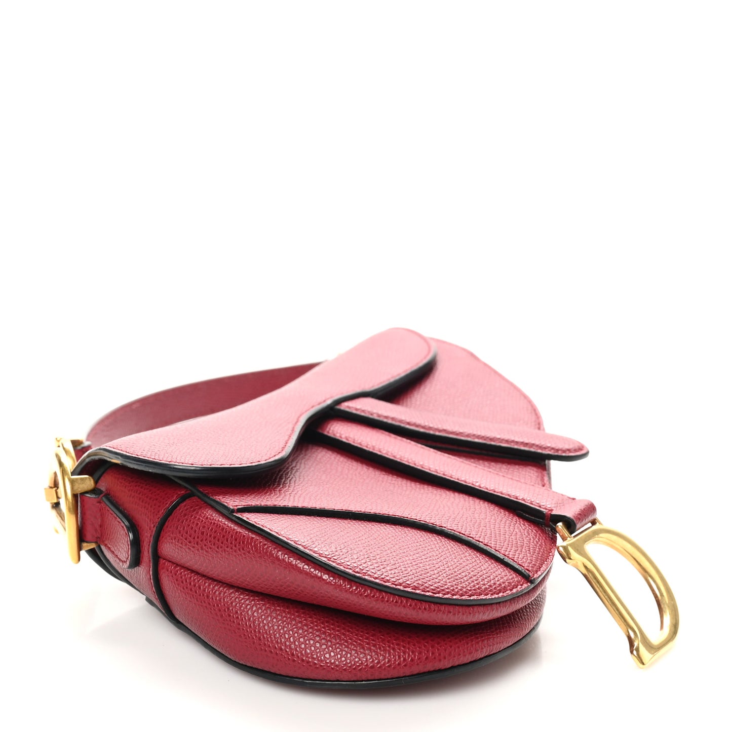 Grained Calfskin Mini Saddle Bag Red