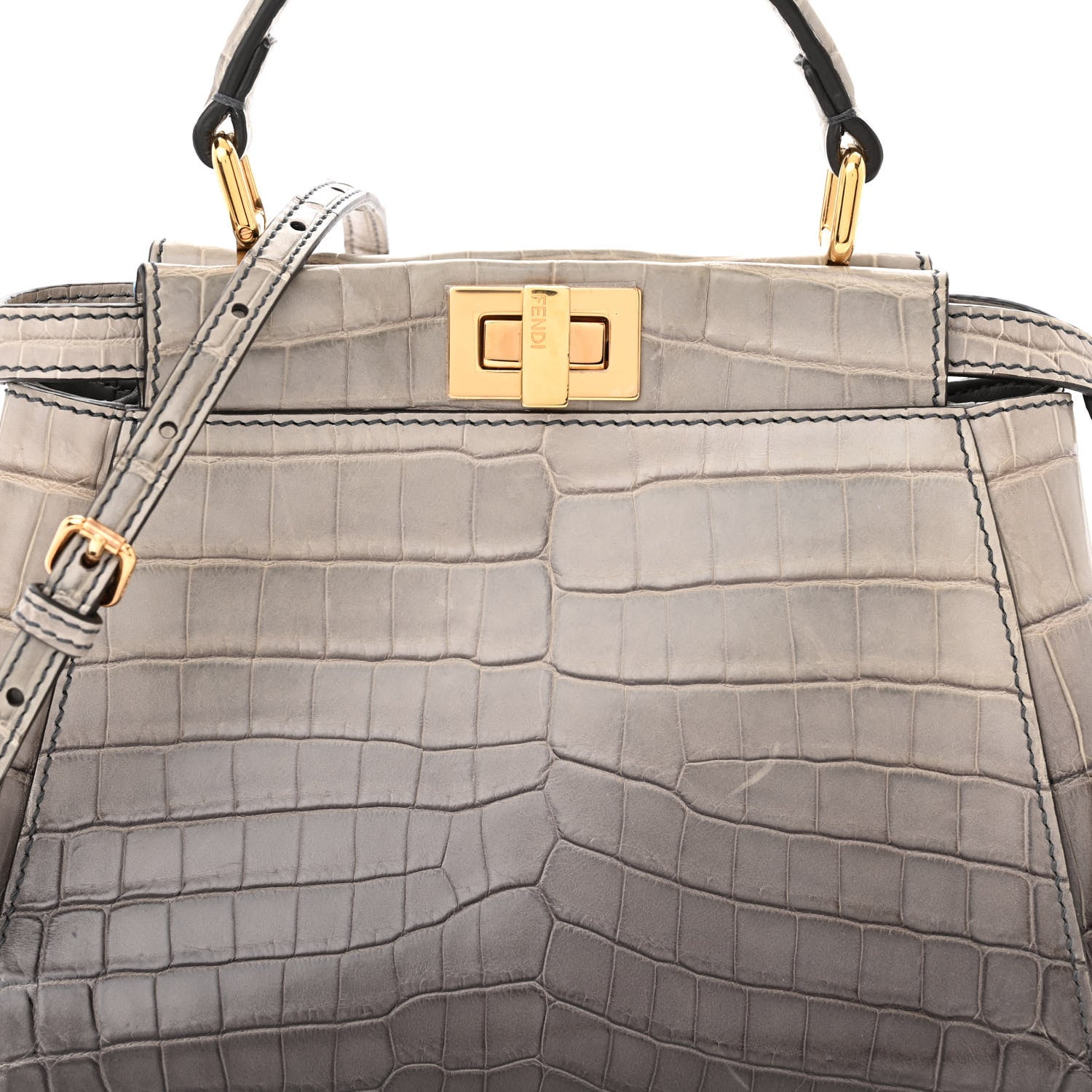 Fendi Shiny Crocodile Shiny Nappa Degrade Mini Peekaboo Iconic Satchel Grey 8 of 12