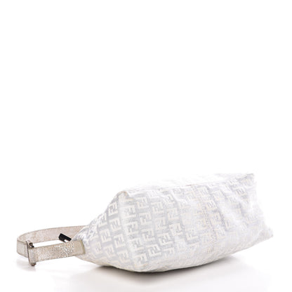 Fendi Metallic Lurex Zucchino Suede Small Shoulder Bag White Argento 4 of 10