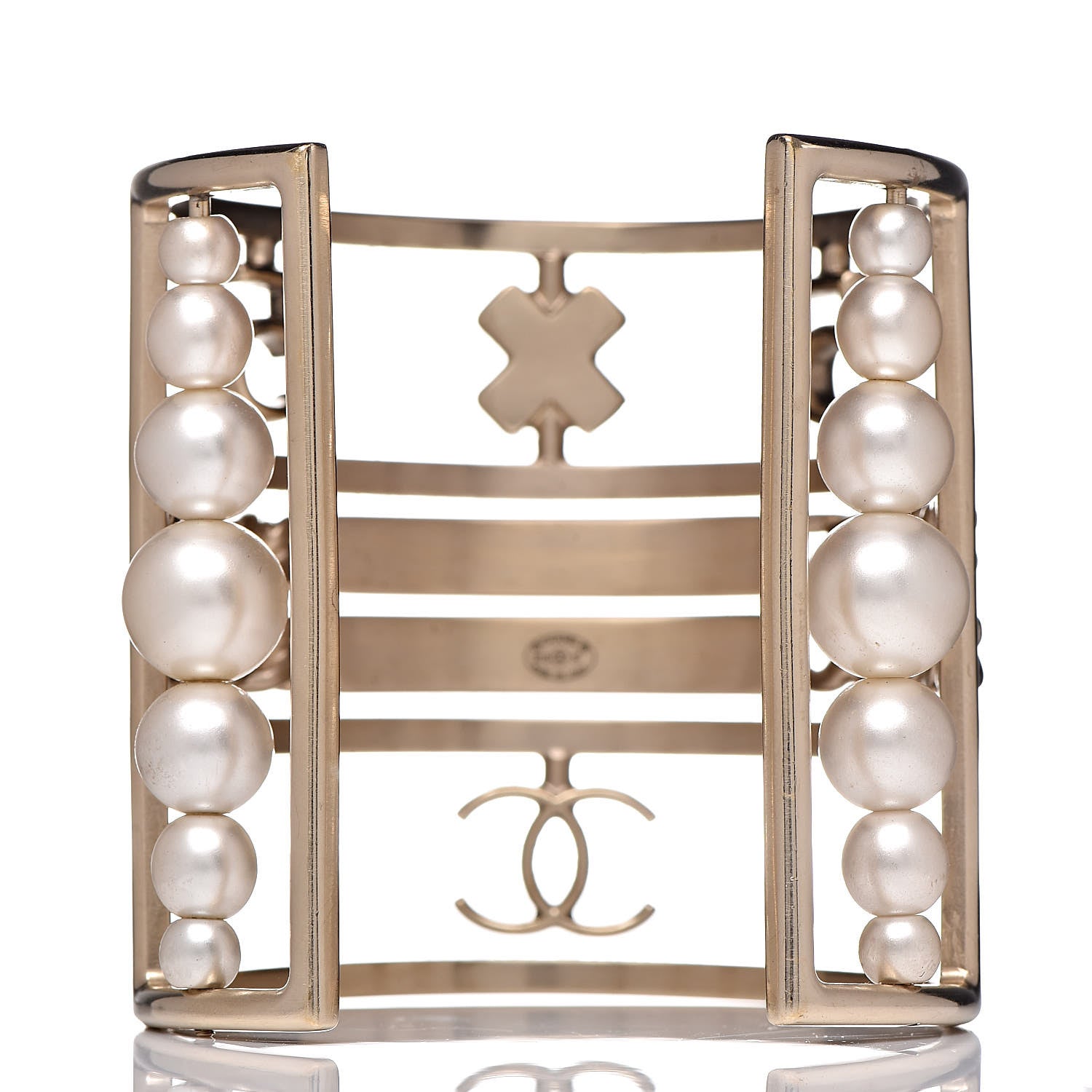 Chanel Metal Pearl Logo CC Cuff Gold 3 of 8