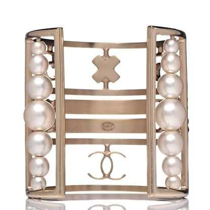 Chanel Metal Pearl Logo CC Cuff Gold 3 of 8