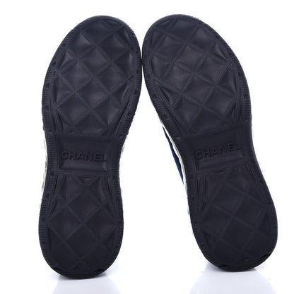 Chanel Suede Calfskin Velvet Grosgrain CC Sneakers 36.5 Navy Blue Black 6 of 11