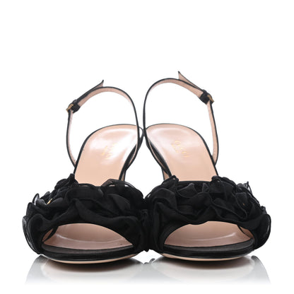 Gucci Tulle Ruffle Mid Heel Slingback Sandals 40 Black 3 of 8