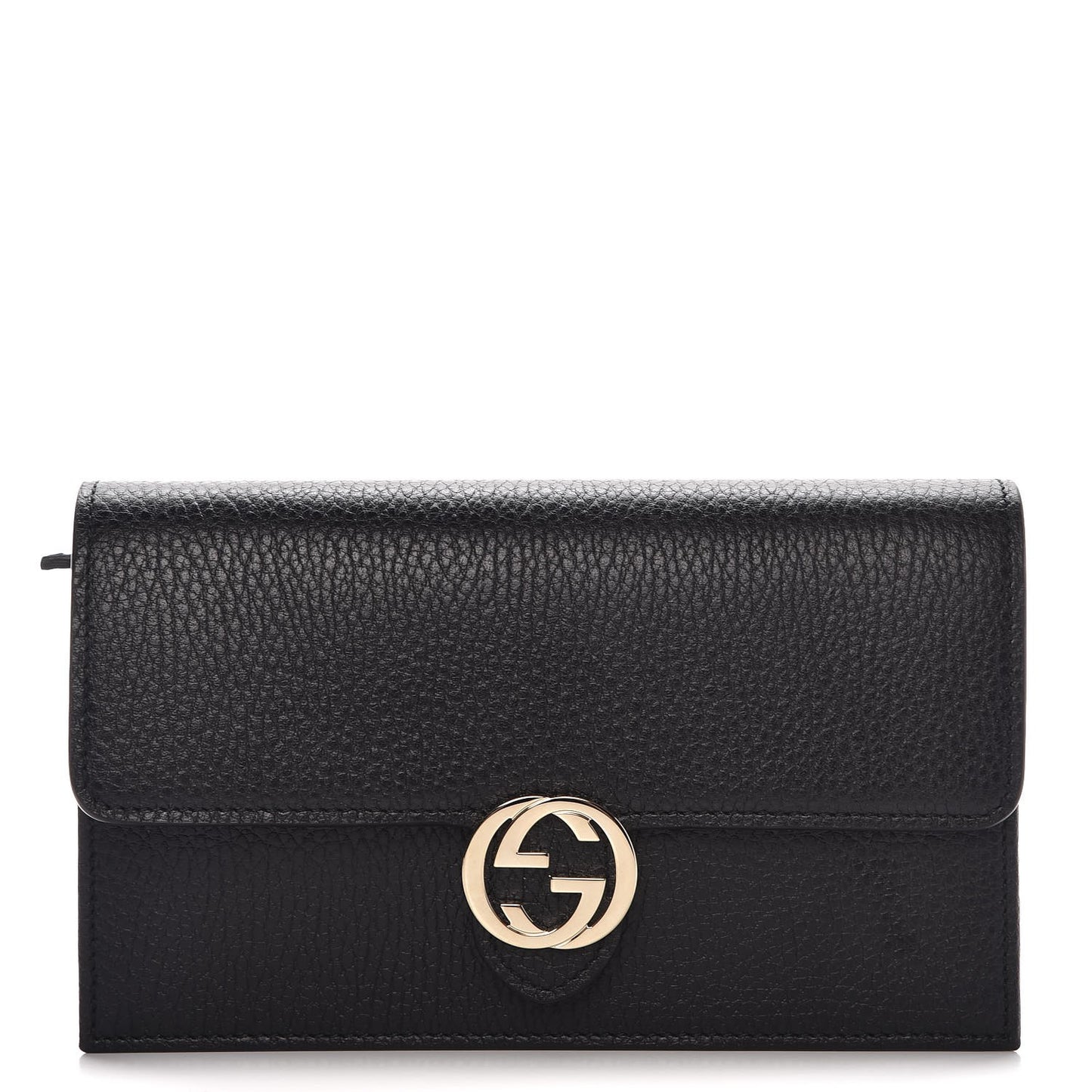 Dollar Calfskin Interlocking G Chain Wallet Black