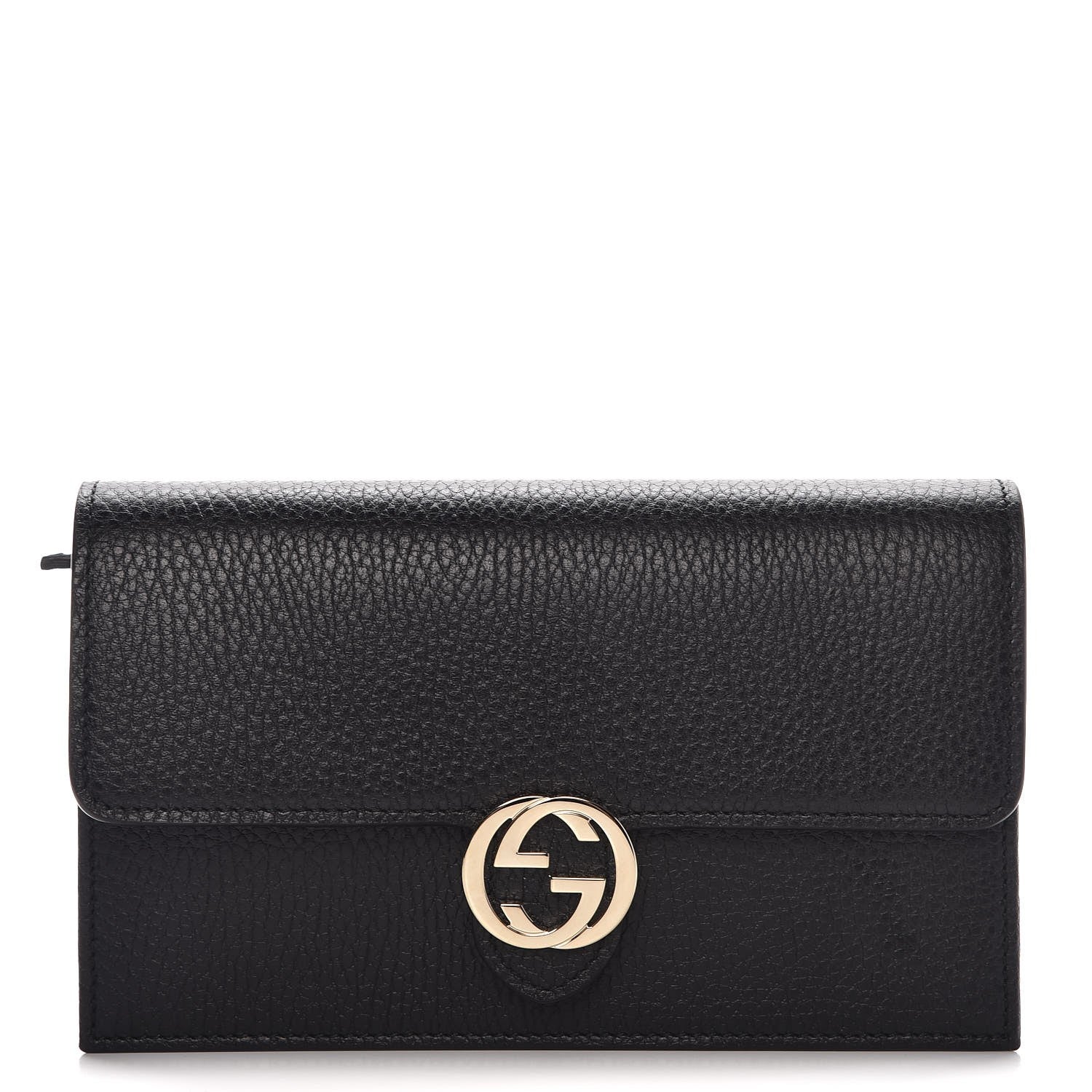 Gucci Dollar Calfskin Interlocking G Chain Wallet Black 1 of 8
