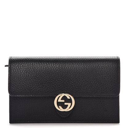 Gucci Dollar Calfskin Interlocking G Chain Wallet Black 1 of 8